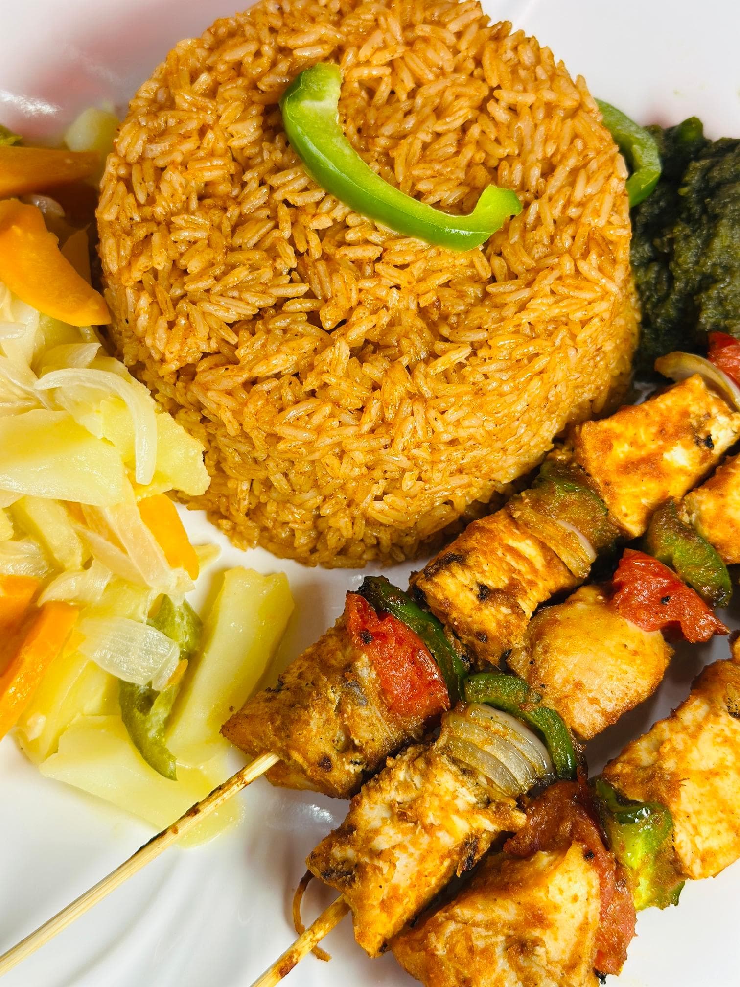 Riz au gras avec Brochette de poulet